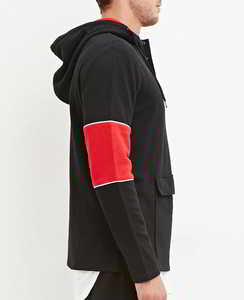 Vente en gros de sweats à capuche pour hommes en molleton épais, effet usé, bicolore, avec poches cargo, logo personnalisé, streetwear - Product Image 4