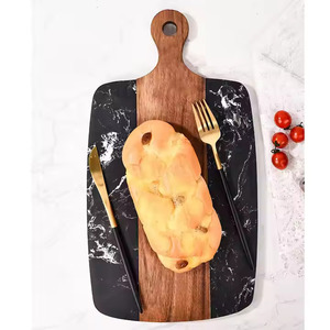 Vente en gros Planche à charcuterie en bois d'acacia et pierre Plateau de service carré style nature avec poignée pour fruits et mariages - Product Image 2