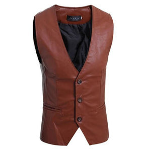 Gilet en cuir véritable personnalisé 2024 pour hommes, style décontracté avec décoration de boutons, respirant et prix d'hiver - Product Image 6