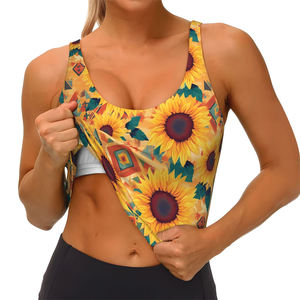 Soutien-gorge de sport pour femme grande taille, léger, respirant, à maintien élevé, extensible dans les quatre sens, imprimé par sublimation motif tournesol, pour yoga et gym, devant - Product Image 3