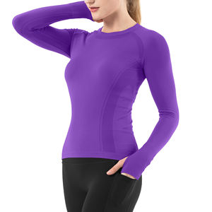 Camiseta Deportiva de Manga Larga para Mujer, Cómoda y Transpirable, Cuello Redondo, Top de Yoga, Puños Elásticos, Secado Rápido, Ropa Deportiva - Product Image 4