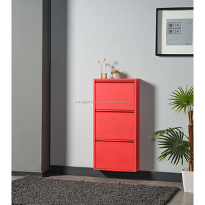 Modern Minimalist 3-Layer <b>Shoe</b> Rack Black Metal Office Wall Mounted up to 11 Pair 150x510x117cm Cabinet - Product Image 2