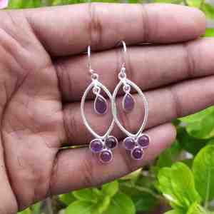 Améthyste Cabochon Gemstone Party Wear Sterling Silver 925 Dazzling Bohemian Earring Natural Stone Gift for Her Earring for Women - Product Image 1