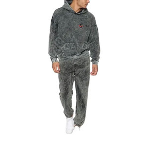 ชุดวอร์มผู้ชายแบบย้อมสีเอซิดคุณภาพสูง แบรนด์ส่วนตัว - ดีไซน์ปรับแต่งได้ ระบายอากาศได้ดี ผลิตจากผ้าฝ้าย 100% เหมาะสำหรับใส่ในฤดูหนาว - Product Image 1