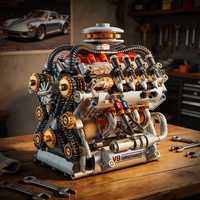 Ensemble de blocs de construction de moteur turbocompressé V8, modèle mécanique, jouet, 487 pièces, kit d'assemblage ABS pour exposition STEM