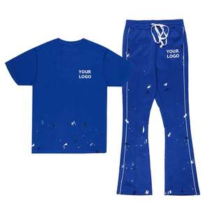 ชุดเซ็ตสตรีทแวร์ผ้าทอสำหรับฤดูหนาว ลายโลโก้แบบกำหนดเอง กางเกงจ็อกเกอร์ทรงขาบาน เสื้อยืดแขนสั้นผ้าฝ้าย 100% ลาย 3 มิติ กำลังเป็นที่นิยม - Product Image 1