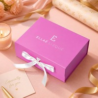 Boîte cadeau magnétique pliable personnalisée rose vif avec nœud en ruban, impression photo personnalisée pour emballage cadeau, fournisseur en gros