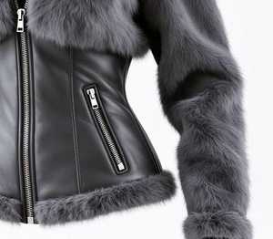 Chaqueta de Cuero de Alta Calidad para Mujer con Forro de Piel Sintética, Chaqueta de Cuero Luxel de Invierno con Botones y Cierre de Cremallera - Product Image 2