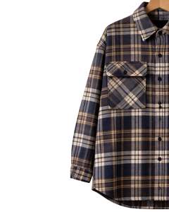 Custom <b>Men</b> Plaid <b>Overshirt</b> Navy Blue Brown Long Sleeve Button Up Check Shirt Jacket Warm <b>Flannel</b> Casual Winter Wear Wholesale - Product Image 3