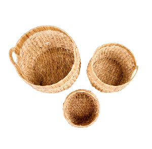 Cesta Redonda Tejida de Jacinto de Agua al por Mayor con Asas Trenzadas, Cesta de Almacenamiento de Fibra Natural para Ropa, Juguetes y Organización del Hogar - Product Image 2