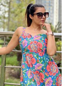 Main indienne bloc coton femme robe mi-longue imprimé fleuri Style décontracté personnalisé mariée mariage et lune de miel cadeau ODM approvisionnement vente - Product Image 4