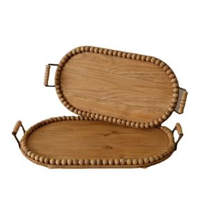 Lot de 2 plateaux de service à thé en bois de bambou de qualité supérieure Design personnalisé ustensiles de cuisine en bois naturel Plateaux alimentaires élégants - Product Image 1