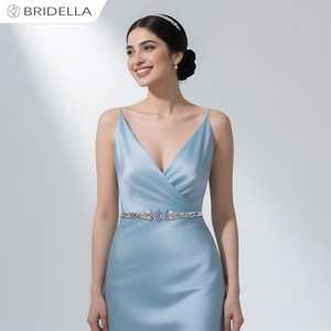 Cinturón Ajustable Bridella BS93QL Azul Claro con Pedrería y Perlas para Bodas, Bailes de Graduación y Eventos Formales - Product Image 1