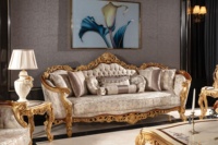 Ensemble de canapés de luxe en bois d'acajou sculpté à la main, style moderne du milieu du siècle, 7 places, en tissu, pour hôtels et centres commerciaux