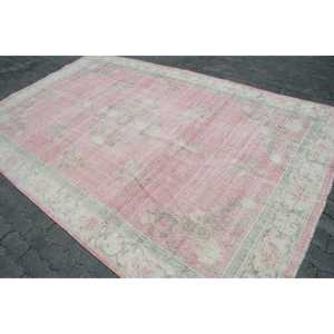 พรมตุรกี ขนาดใหญ่พิเศษ 6.6x10.7 ฟุต พรมขนสัตว์สีชมพูขาว - Product Image 2