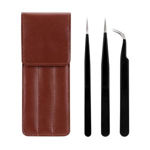 Kit de Pinzas para Pestañas de Acero Inoxidable de Primera Calidad, Duraderas, Negras, con Agarre Fino Reutilizable - Product Image 1
