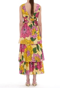 Robe d'été longue sans manches pour femme, coupe trapèze, imprimée, col en V, fermeture éclair, taille élastique, poches latérales, grandes tailles - Product Image 3