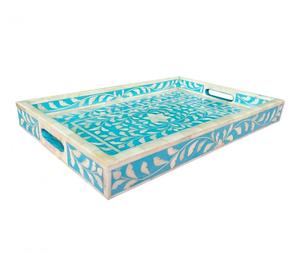 Plateau carré en bois fait à la main avec conception d'incrustation d'os de fantaisie taille personnalisée de haute qualité pour le service à la maison de cuisine - Product Image 2