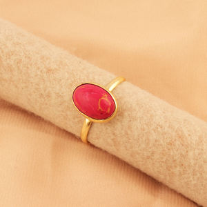 Belle Bijoux Classique 10x14mm Synthétique Rose Turquoise Bague Laiton Plaqué Or 18k Collet Réglage Forme Ovale Bague Réglable - Product Image 1