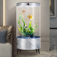 Aquarium moderne sur pied en verre rond de grande taille avec filtration continue, capacité de 250 L, fonctionnement automatique pour salon