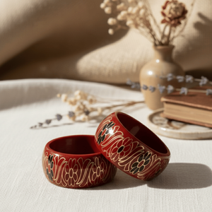 Floral Motif <b>Red</b> Lac Fine Bangle Set of 2 - Product Image 2