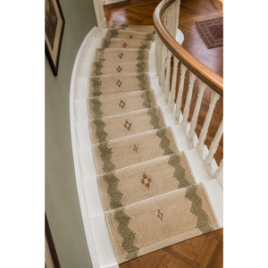 Tapis de couloir en kilim tissé à chevrons, crème et vert sauge - Product Image 3