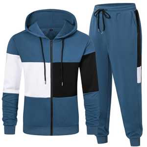 Wholesale Men Winter Printed Color Block Casual Tracksuit Hoodie Jogging Sweatpants Activewear Set 100% Cotton Eco-Friendly - Product Image 2