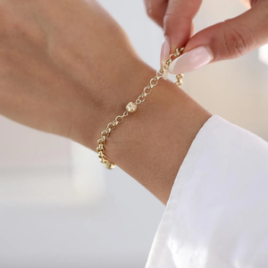 Pulsera de eslabones de bola de cadena Doc de oro macizo de 18 quilates, pulsera de cadena de bordillo redondo con clip para mujer, joyería de moda - Product Image 1