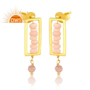 Meilleure qualité en argent sterling plaqué or 18 carats opale rose naturelle perlée de pierres précieuses boucle d'oreille demi fabricant de bijoux fins - Product Image 2