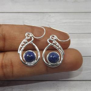 Bijoux de mode chauds Lapis Lazuli boucles d'oreilles en pierres précieuses 925 boucles d'oreilles en argent Sterling massif pour femmes filles boucles d'oreilles en argent - Product Image 4