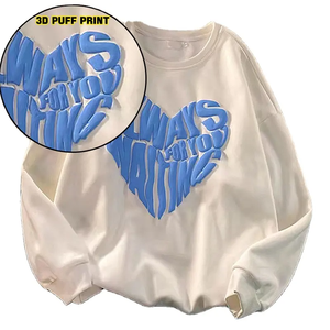 Sudadera Beige con Cuello Redondo y Estampado 3D de Corazón Azul, Sudadera Unisex Informal de Estilo Urbano, Jersey de Forro Polar - Product Image 1