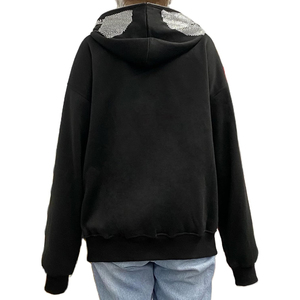 Sudadera con capucha de invierno para hombre con cremallera completa, diseño de logotipo personalizado con pedrería, 100% algodón polar, oversize, de gran gramaje - Product Image 4