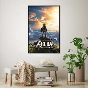 Modern Style the Legend of Zelda Breath of the Wild Sunset <b>Poster</b> on Canvas Black Frame for Wall Use - Product Image 1