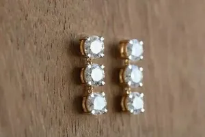 <b>Sterling</b> <b>Silver</b> 14K Gold Plated 2 Ct Oval Cut Moissanite Diamond Luxury Bezel <b>Set</b> <b>Stud</b> <b>Earrings</b> - Product Image 4