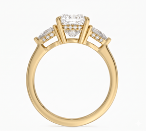 Central <b>Cushion</b> Cut Diamond Flanked By Two Pear-Shaped Side Diamond Engagement <b>Ring</b> for Women Lab Grown Diamonds - Product Image 3