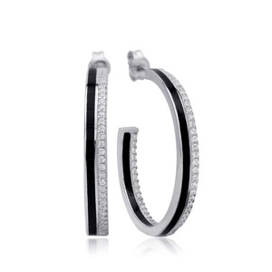 Pendientes de Aro con Diseño de Esmalte Negro y Circonita, Joyería Turca Artesanal de Plata de Ley 925 al por Mayor - Product Image 5