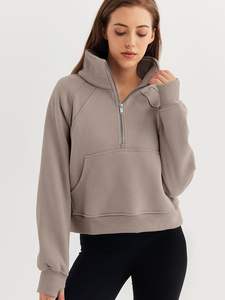 Sudaderas de cuello alto de manga corta de estilo deportivo para mujer, sudaderas con capucha bordadas con cremallera corta de moda de invierno de algodón 100% - Product Image 4