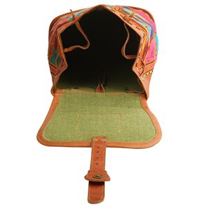 Mochila con bordado de cuero auténtico, bolso étnico de cuero, multicolor - Product Image 5