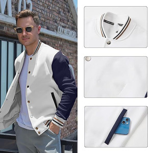 Blouson universitaire homme grande taille personnalisé avec logo, col montant, style Letterman uni, en toile, vente en gros - Product Image 3