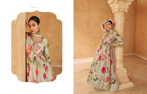 Traje Anarkali completamente cosido de tela Chinon con estampado Digital de varios colores Premium con Dupatta perfecto para la temporada de bodas - Product Image 5