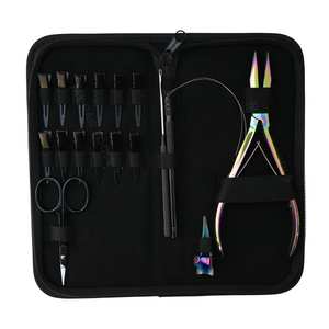Kit d'application d'extensions de cheveux comprenant un outil de frisage plat arc-en-ciel, un anneau de séparation des cheveux, un fil de tirage, un enfileur, des clips de sectionnement - Product Image 1