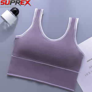 Seamless Ribbed Solid Front Logo Racerback Sports <b>Bra</b> <b>Wireless</b> Yoga <b>Bra</b> Padded Breathable Gym <b>Push</b> <b>up</b> Sports <b>Bra</b> - Product Image 5