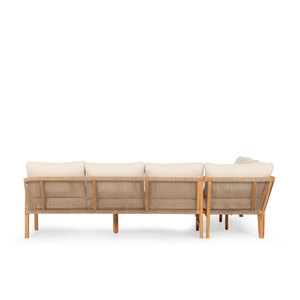 Sofas modulaires sectionnels de jardin en teck d'extérieur en forme de L avec corde - Product Image 4