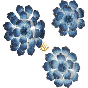 Arte de pared de lujo decoración del hogar interior diseño único Metal hierro flores arte pared tallado hecho a mano Color azul arte de montaje en pared - Product Image 2