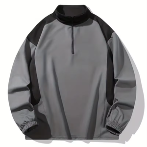 เสื้อสเวตเตอร์คอกลมสำหรับผู้ชาย, เสื้อสเวตเตอร์คอกลมแขนยาวแบบสวมหัวมีซิปดีไซน์บล็อก100% ฤดูหนาวสีชมพูอ่อน - Product Image 1