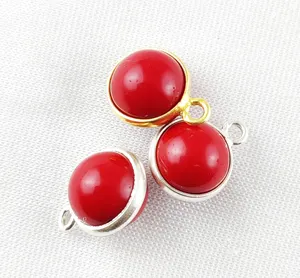 Red Coral Quartz Pendant 10mm Ball Shape Smooth Gemstone Gold Plated 925 Sterling Silver Bezel Pendants Pendants For Necklaces