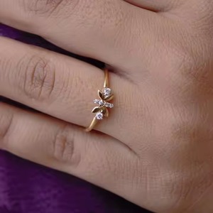 18K Solid <b>Gold</b> Designer <b>Ring</b> Diamond Jewelry For Gift Six Lab Grown Diamond <b>Dainty</b> <b>Gold</b> <b>Ring</b> Promise <b>Ring</b> For Girlfriend - Product Image 2