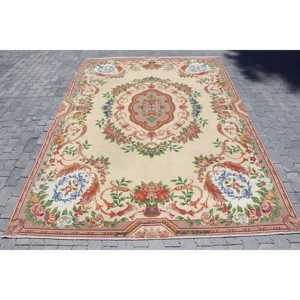 Alfombra Turca de 7.3x10.4 pies (222x318 cm), Alfombra Vintage con Bordes Rojos - Product Image 1