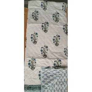 Vinayakam Export Double <b>Bed</b> Jaipuri Hand <b>Block</b> Printed Cotton Quilts Summer Bedspreads Embroidered Patchwork Kantha Designs - Product Image 3