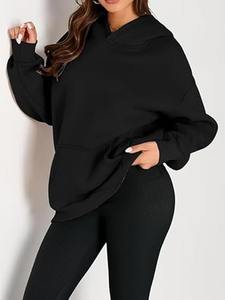 ชุดวอร์มผ้าฟลีซแบบสวมศีรษะแขนยาวผ้าคอตตอน100% แบบกำหนดเองสำหรับผู้หญิง - Product Image 5